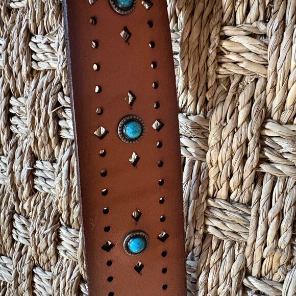 NWOT Lucky Brand Western turquoise ornamented leather belt in tan main image 7